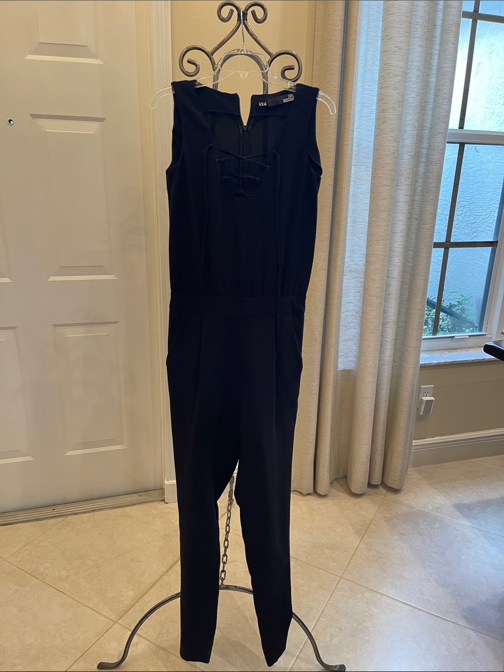 Love Moschino Black Sleeveless Lace-Up Straight Leg Jumpsuit